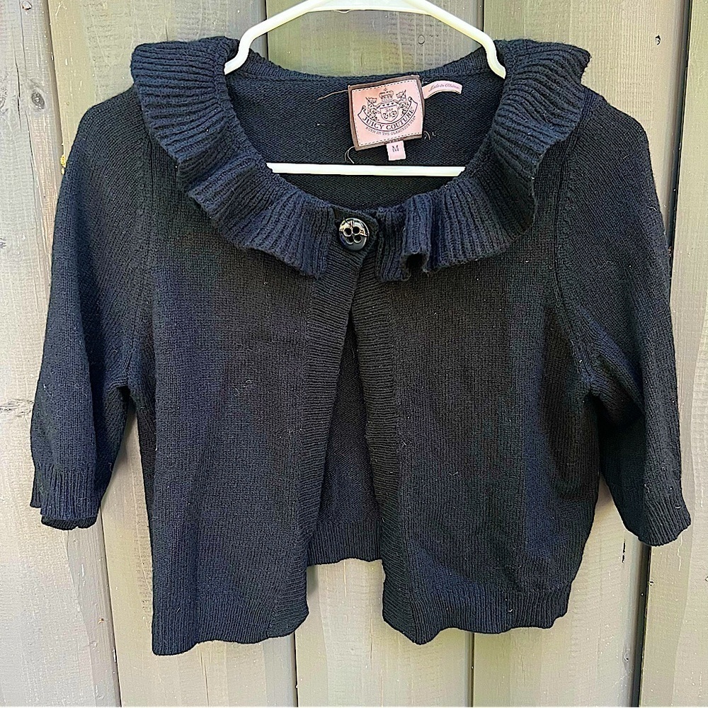 Juicy Couture Black Ruffled jacket cape cardigan sweater medium